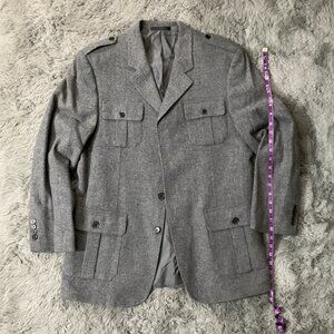 Calvin Klein Blazer Mens 44R Wool Blend Military 4 Pocket Button Jacket Utility